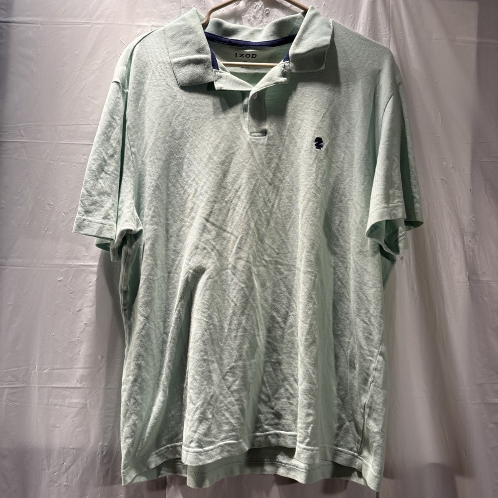 IZOD Polo Shirt Lime Green Men XL Blue Logo Golf Sports Outdoors Short Sleeve